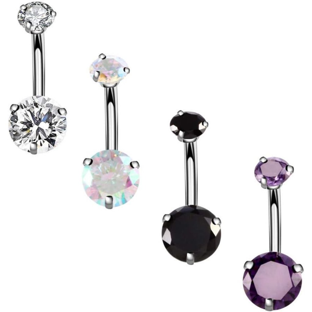 14g Surgical Steel Belly Button Rings Internally Threaded Round Cz Navel Barbel